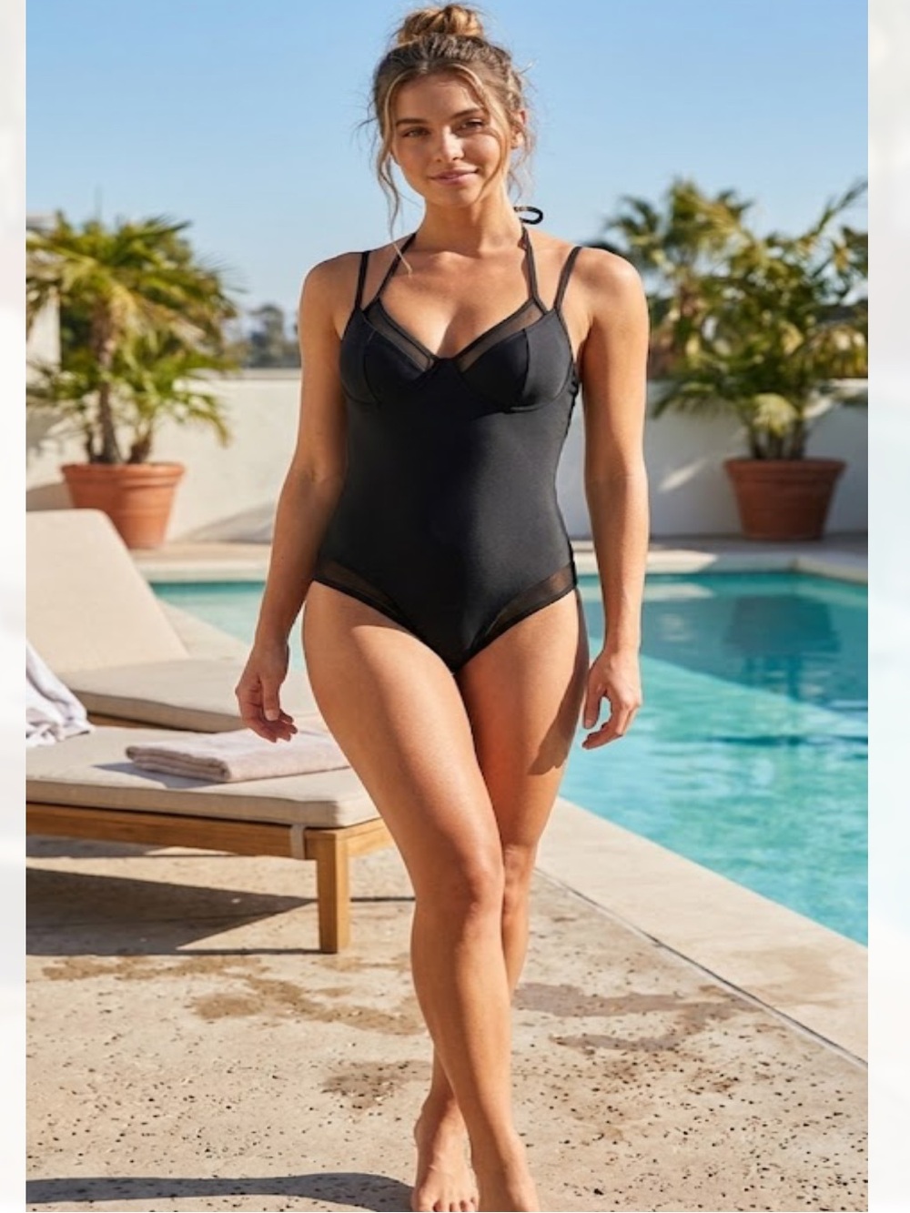 Beachsissi Black Mesh-Detail One-Piece Swimsuit